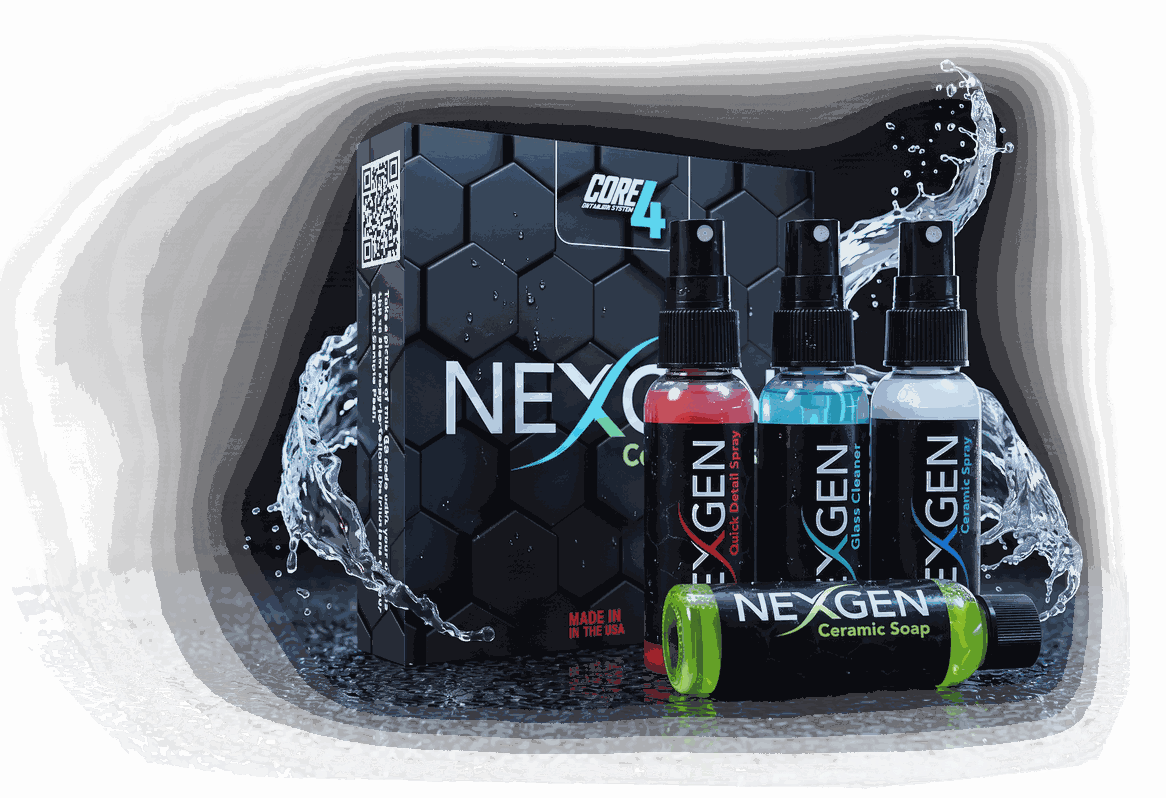 NEXGEN Core 4 Sample Pack — ceramic spray, glass cleaner, quick detail spray and ceramic soap in a branded box